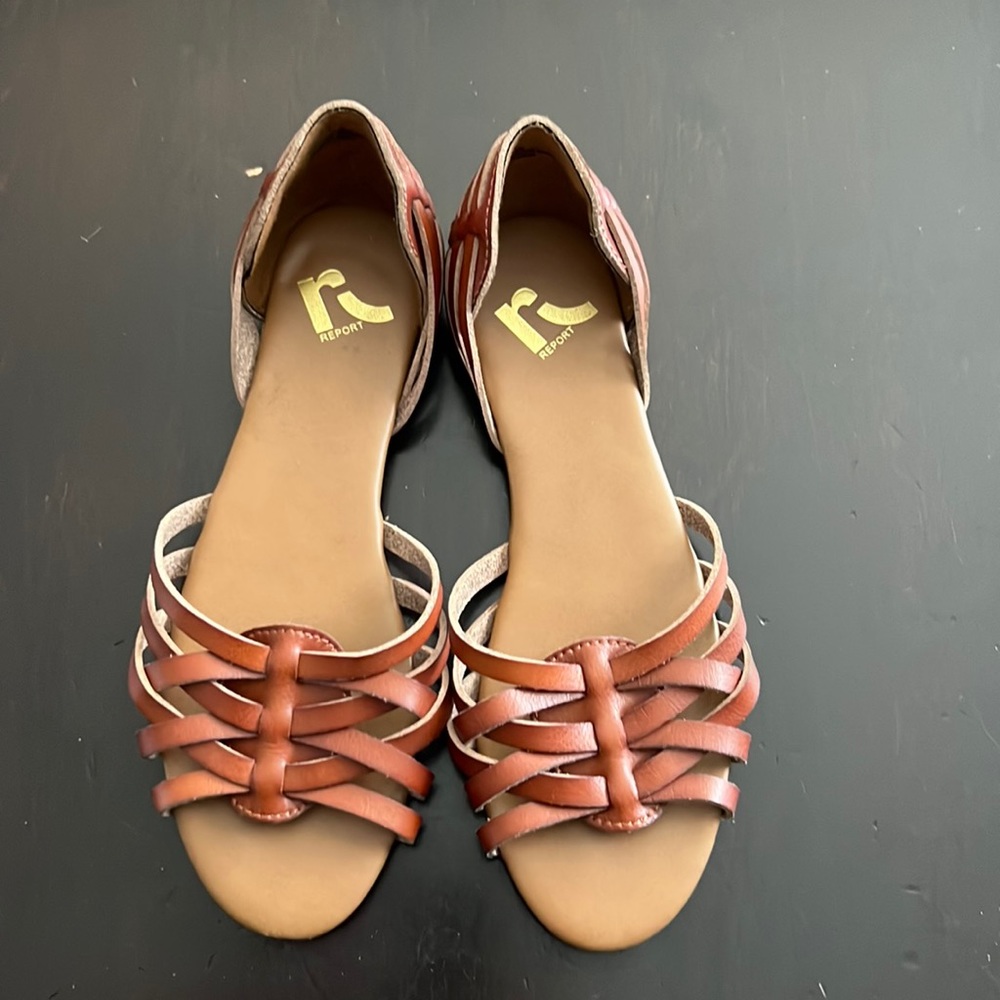 Size 7 brown slip on sandals